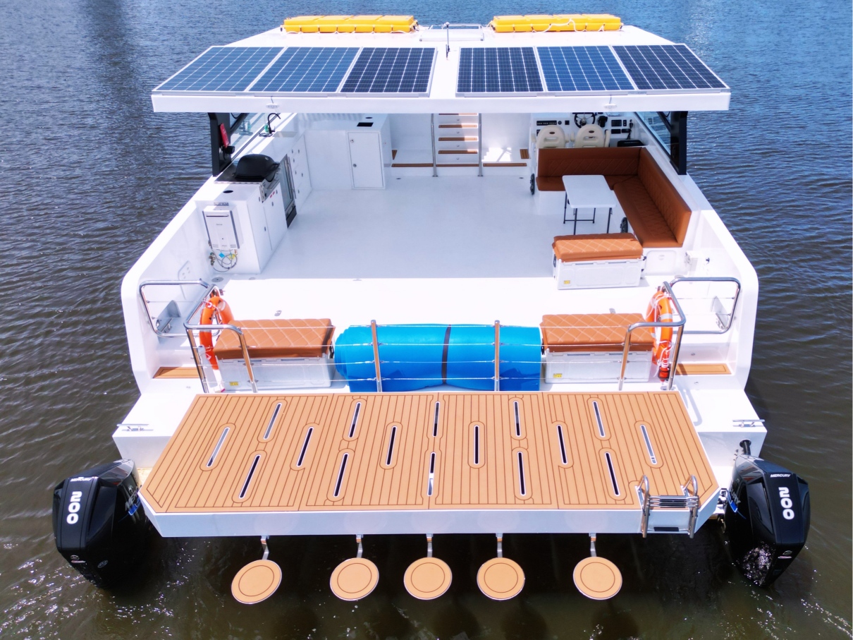 Boat charter with swim up bar